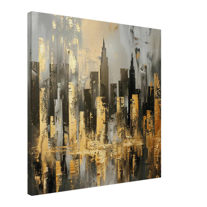 Golden Skyline : Manhattan Abstraite Or et Gris Texturé
