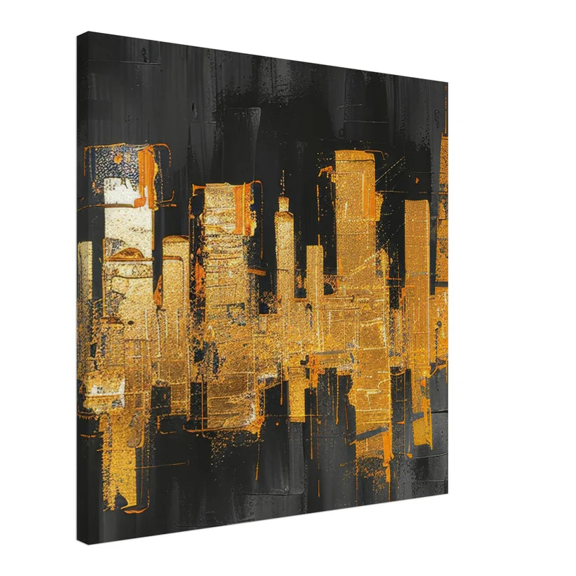 Metropolis Night: Skyline Astratto Oro su Nero Materico