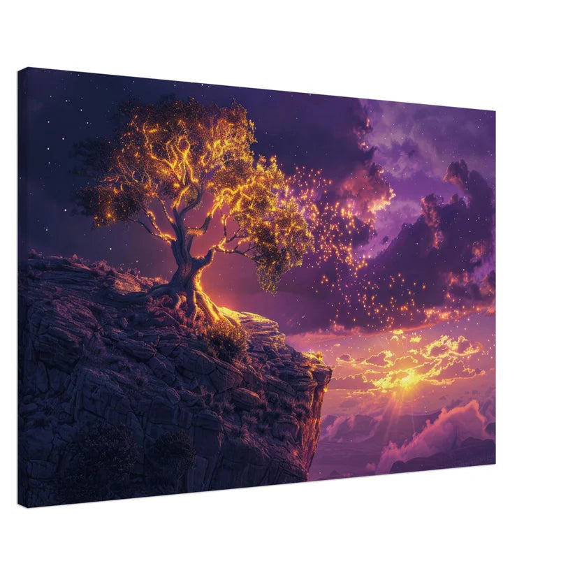 L'Albero di Luce – Tela Materica Onirica in Viola e Oro