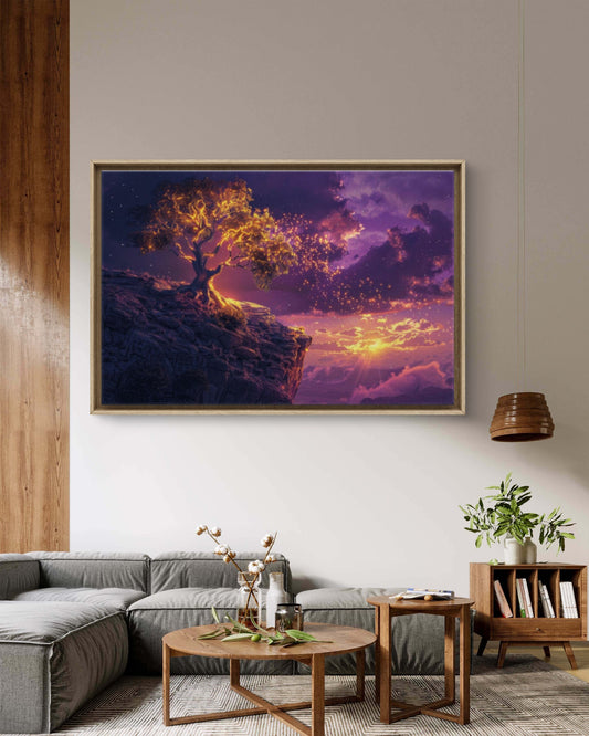 L'Albero di Luce – Tela Materica Onirica in Viola e Oro