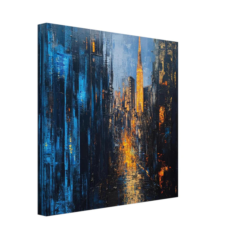 Midnight Metropolis: Skyline Astratto Blu e Oro