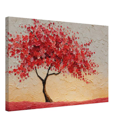 Albero della Vita Rosso – Tela Materica con Fiori Scarlatti