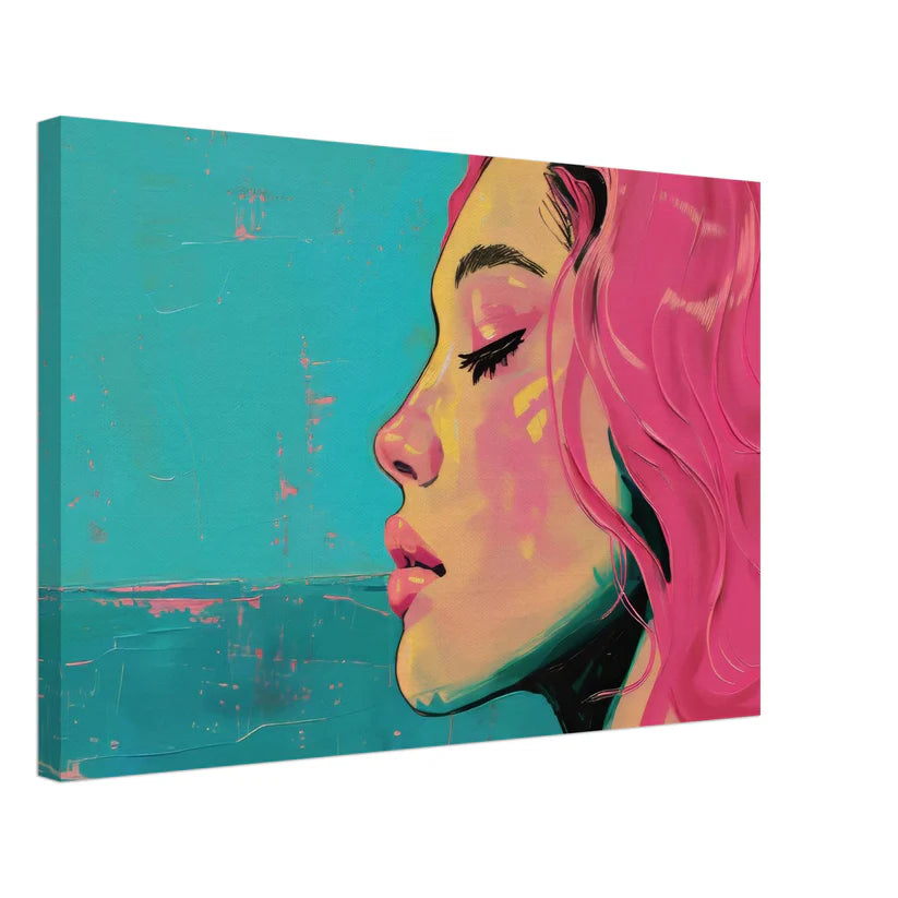 Sguardo Pop – Tela Figurativa in Rosa Shocking e Turchese