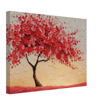 Albero della Vita Rosso – Tela Materica con Fiori Scarlatti