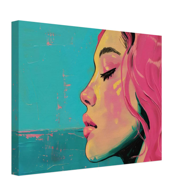 Sguardo Pop – Tela Figurativa in Rosa Shocking e Turchese