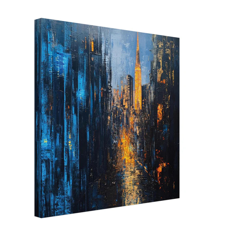 Midnight Metropolis: Skyline Astratto Blu e Oro