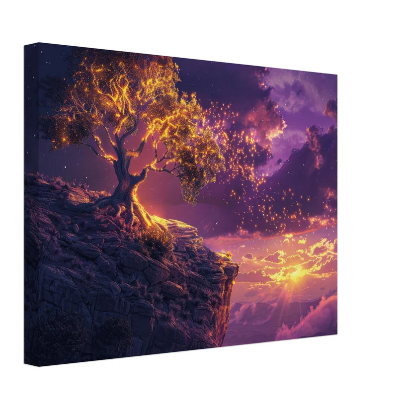 L'Albero di Luce – Tela Materica Onirica in Viola e Oro