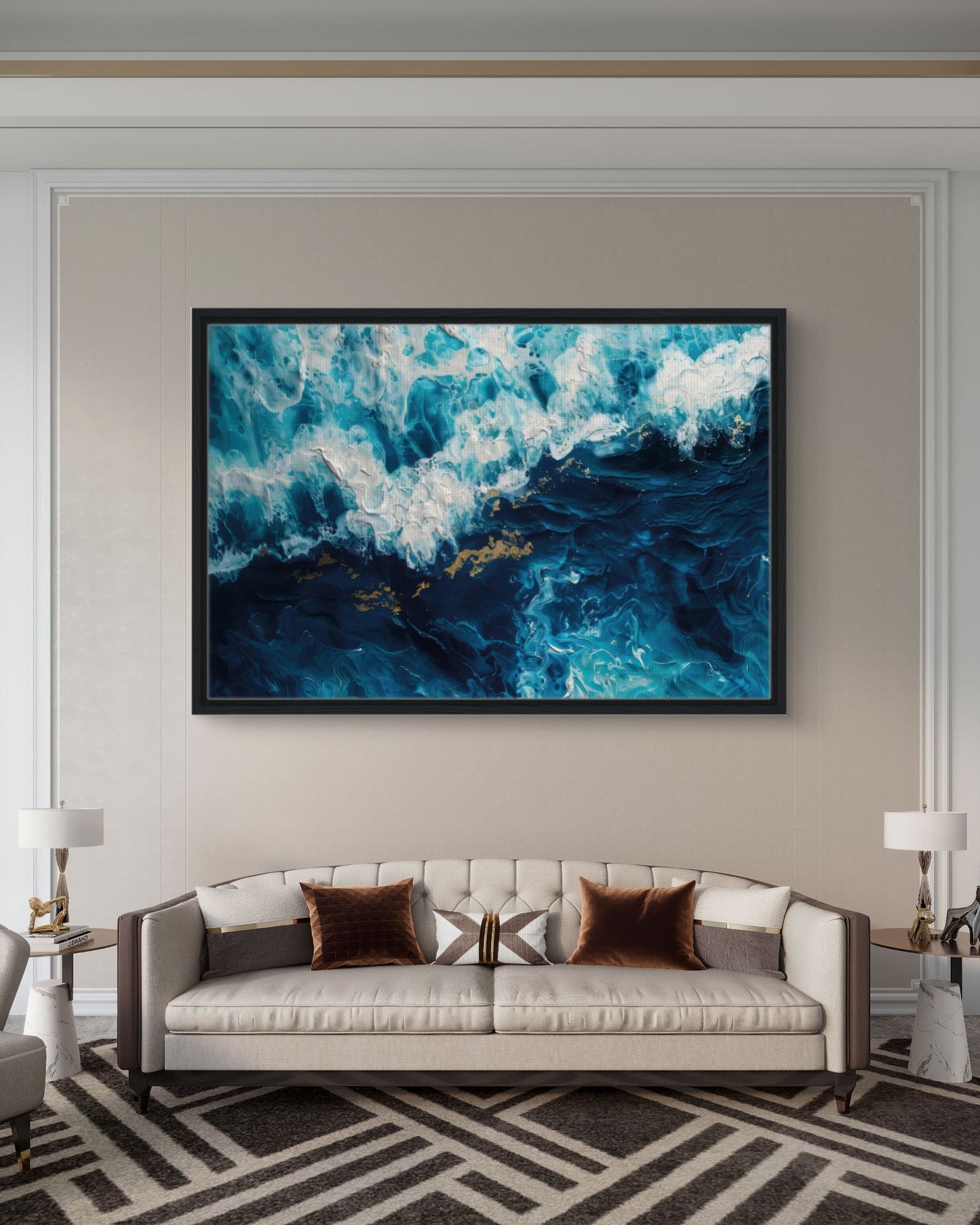 Quadro Astratto Oceano Blu e Oro - Abisso Dorato