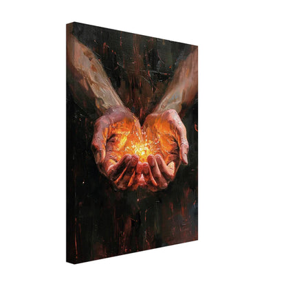 Inner Fire – Tableau Texturé Mains à Lumière Chaude Cosmique