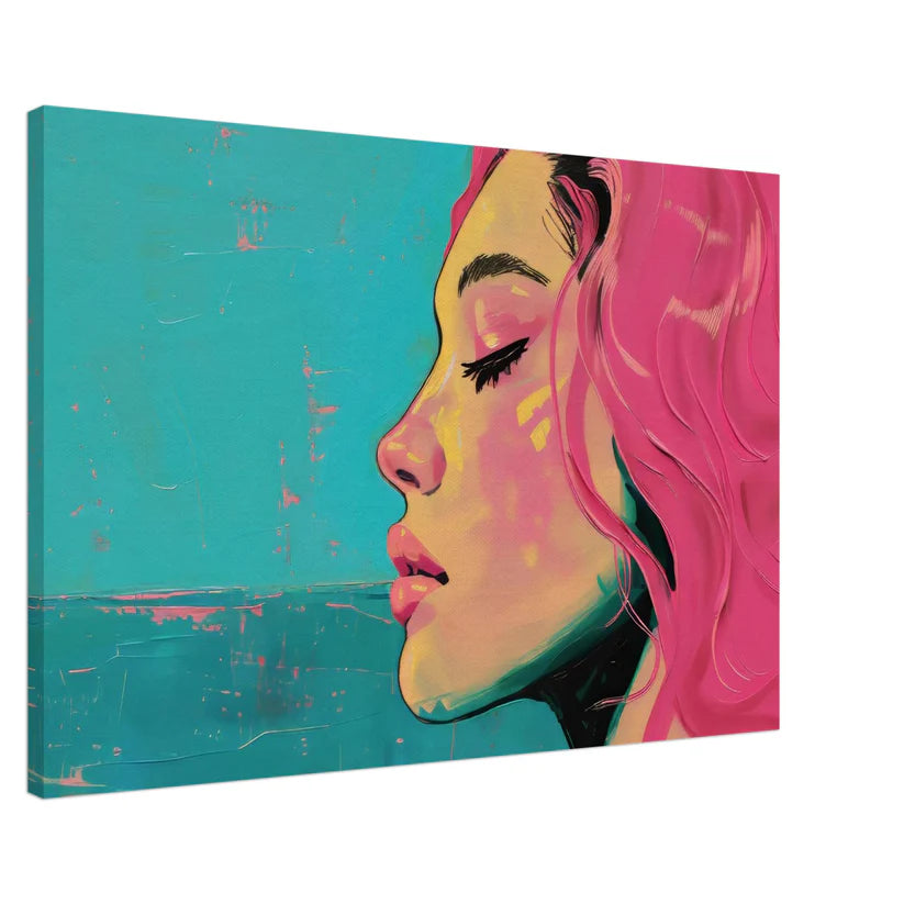 Sguardo Pop – Tela Figurativa in Rosa Shocking e Turchese