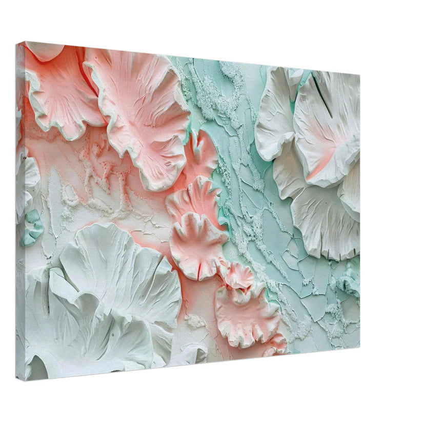 Petali di Gesso – Tela Materica con Fiori in Rosa e Verde Menta