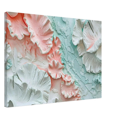 Petali di Gesso – Tela Materica con Fiori in Rosa e Verde Menta