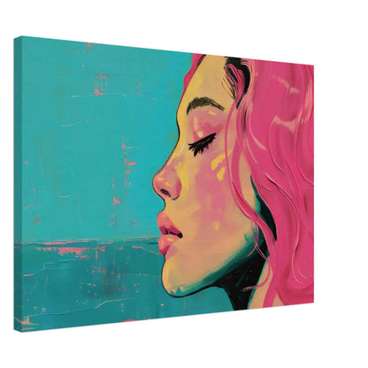 Sguardo Pop – Tela Figurativa in Rosa Shocking e Turchese