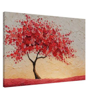 Albero della Vita Rosso – Tela Materica con Fiori Scarlatti