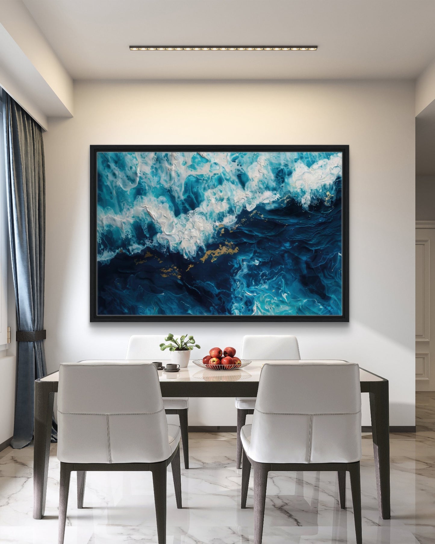 Quadro Astratto Oceano Blu e Oro - Abisso Dorato