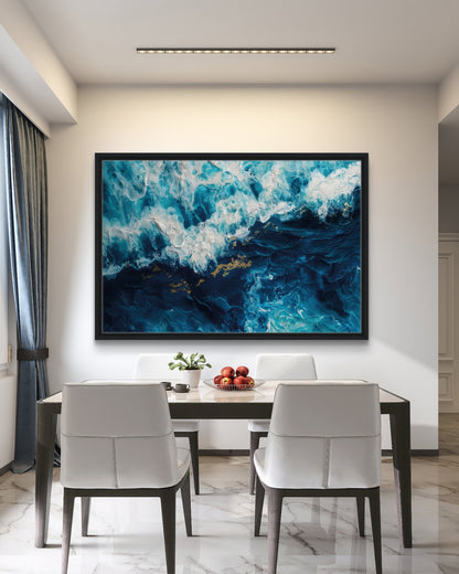 Quadro Astratto Oceano Blu e Oro - Abisso Dorato