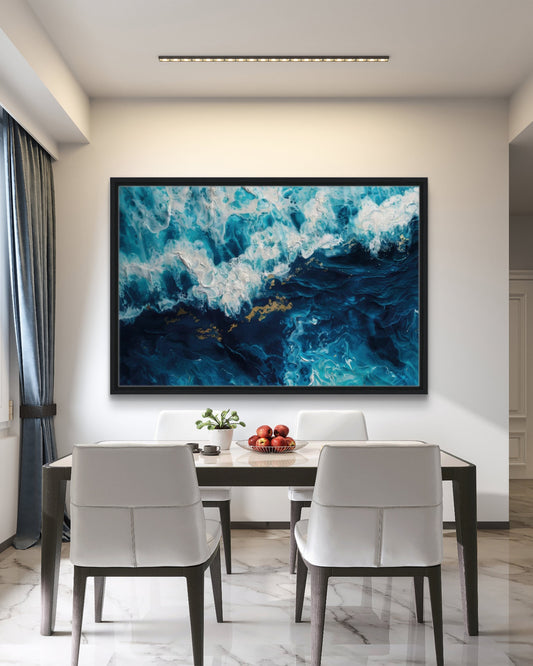 Quadro Astratto Oceano Blu e Oro - Abisso Dorato